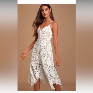 Lulu’s One Wish White Lace Midi dress